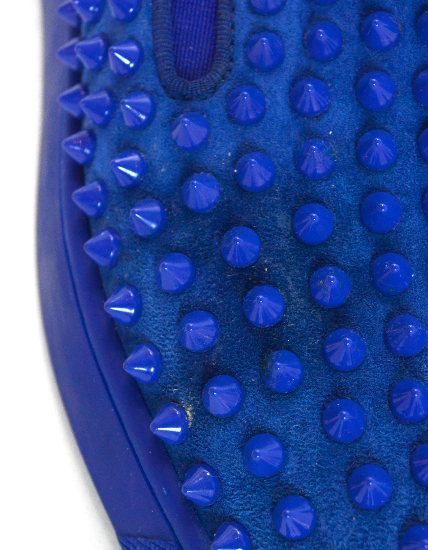 Christian Louboutin Blue Suede Roller Boat Spiked Slip-On Sneakers Sz 41 In Good Condition In New York, NY