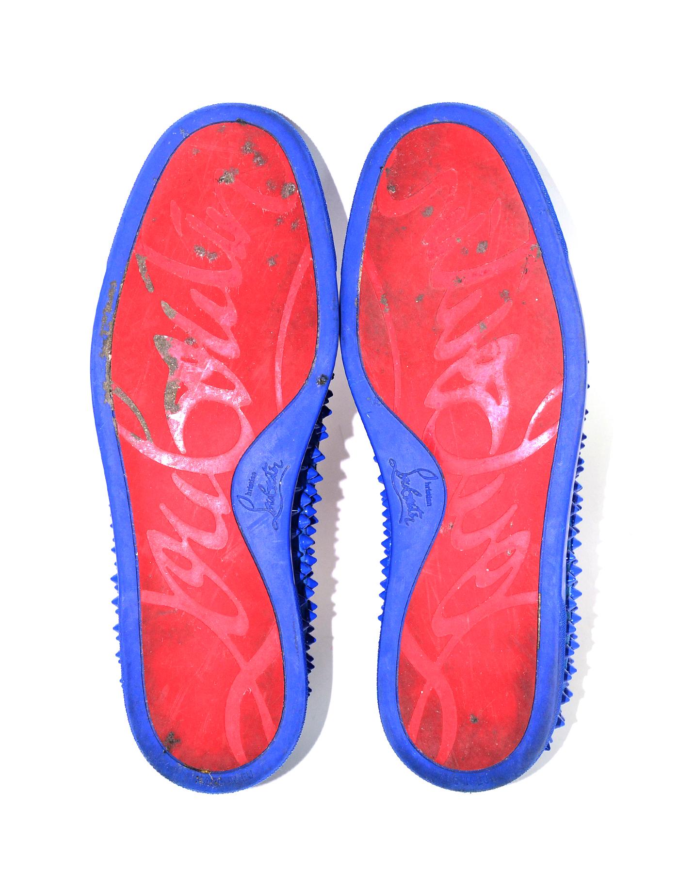 Women's or Men's Christian Louboutin Blue Suede Roller Boat Spiked Slip-On Sneakers Sz 41