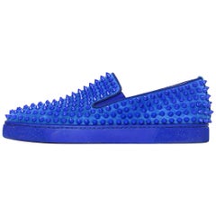 Christian Louboutin Blue Suede Roller Boat Spiked Slip-On Sneakers Sz 41