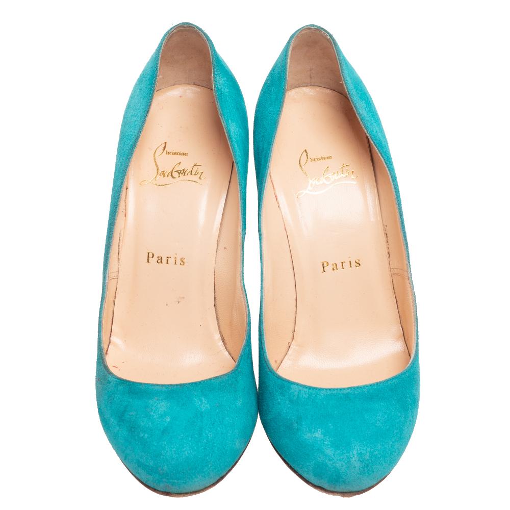 Christian Louboutin Blue Suede Simple Pumps Size 37.5 For Sale 1