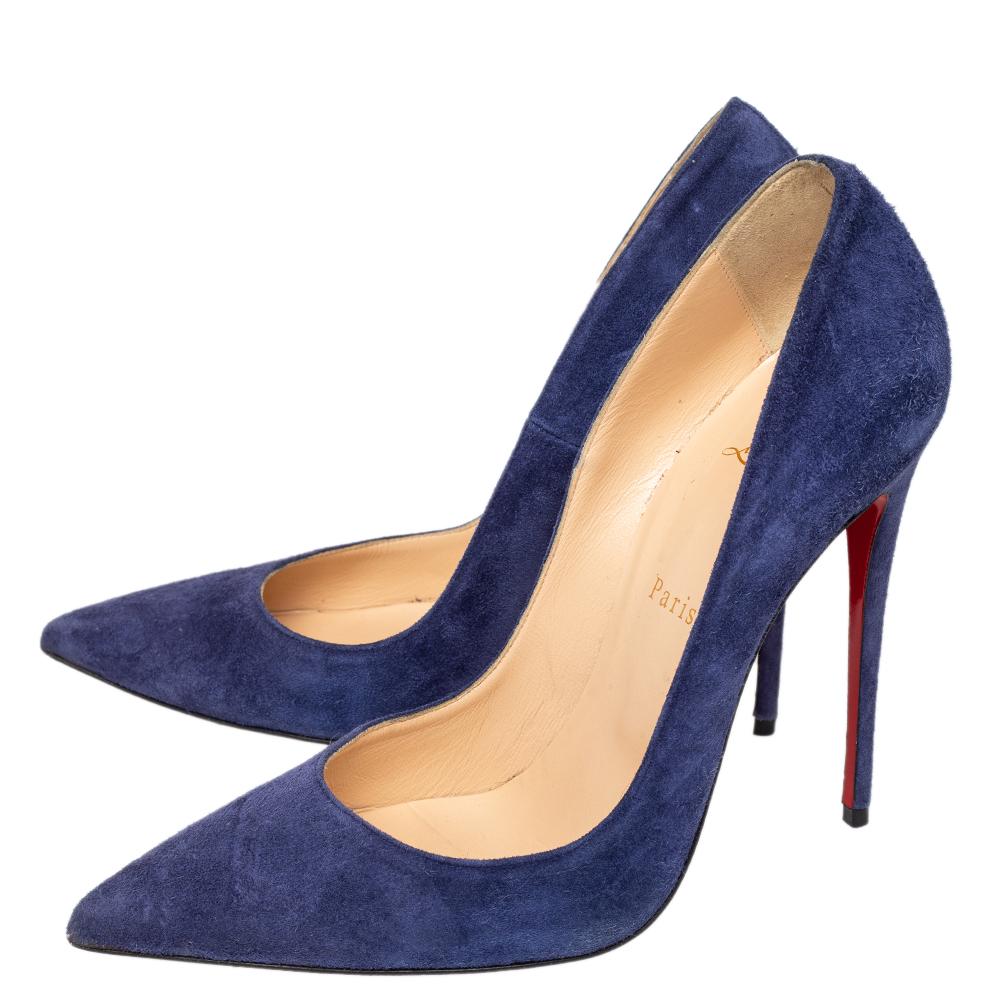 Christian Louboutin Blue Suede So Kate Pointed Toe Pumps Size 40 In Good Condition In Dubai, Al Qouz 2