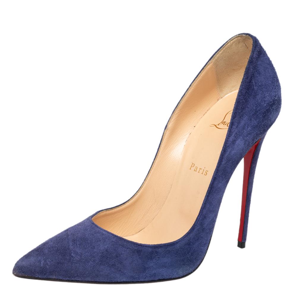 Women's Christian Louboutin Blue Suede So Kate Pointed Toe Pumps Size 40