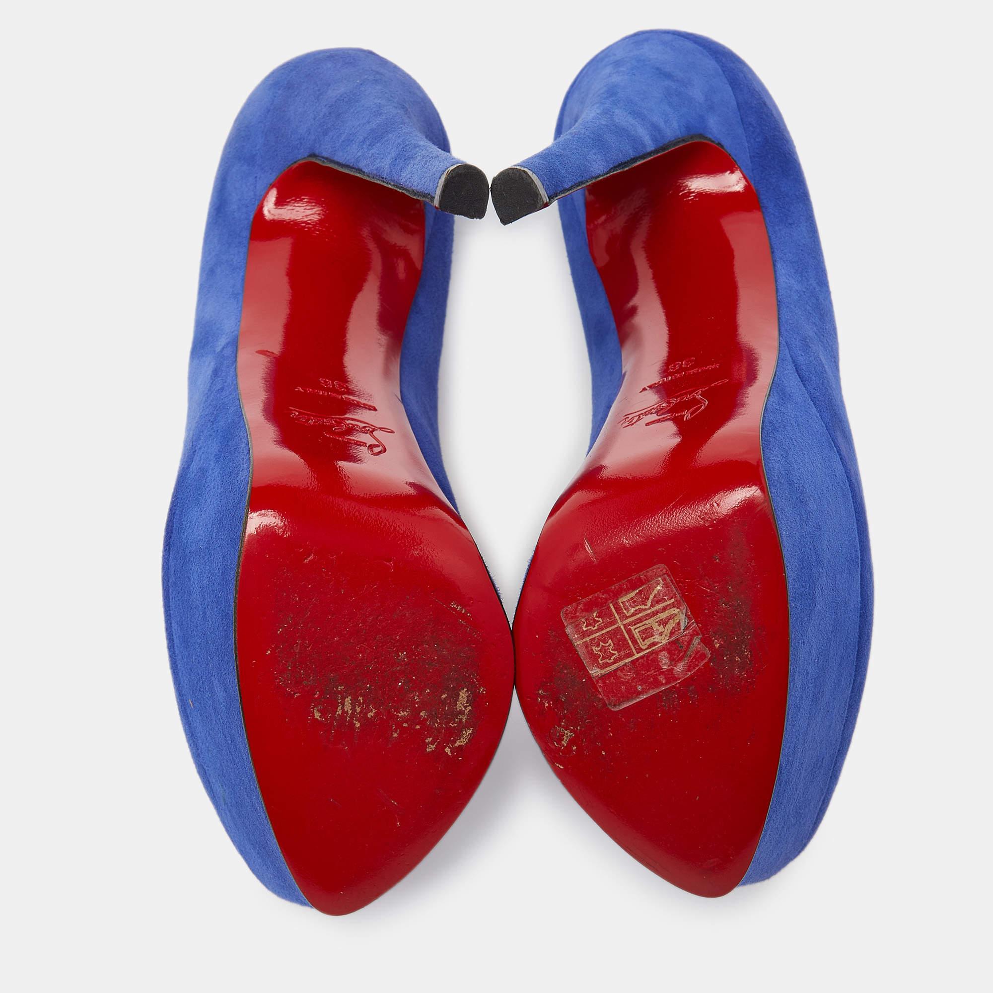 Christian Louboutin - Escarpins à plateforme Victoria en daim bleu, taille 36 en vente 1
