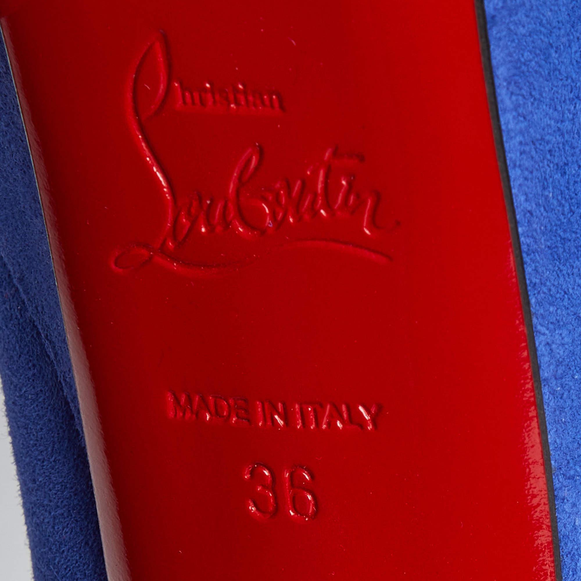 Christian Louboutin - Escarpins à plateforme Victoria en daim bleu, taille 36 en vente 3