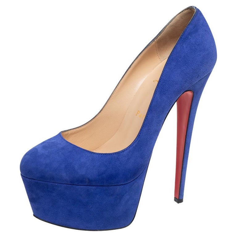Christian Louboutin Blue Suede Victoria Platform Pumps Size 38.5 For Sale at 1stDibs | red bottoms bottom heels, blue bottoms heels