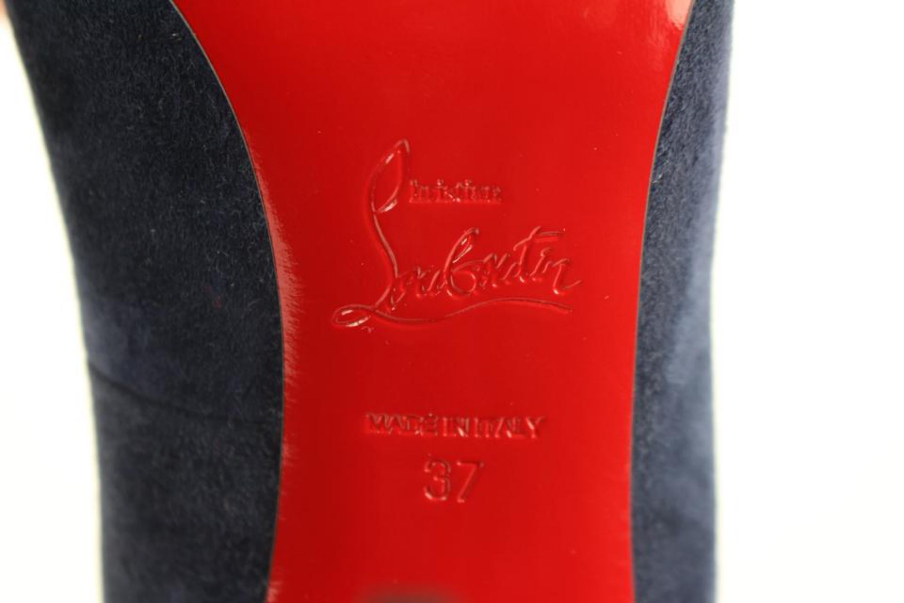 Christian Louboutin Blue Suede Victorina 100 16cle0104 Sandals In Excellent Condition For Sale In Forest Hills, NY