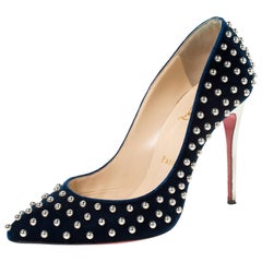 Christian Louboutin Blue Velvet Eclipse Billy Studded Pumps Size 38