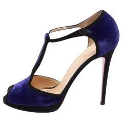 Christian Louboutin Blue Velvet Oeooo Peep Toe Pumps Size 39