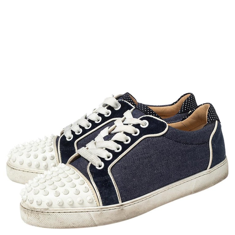 Christian Louboutin Blue/White Denim Vieira Spikes Low Top Sneakers Size  37.5 at 1stDibs | christian louboutin denim shoes, christian louboutin  white spikes, blue louboutins