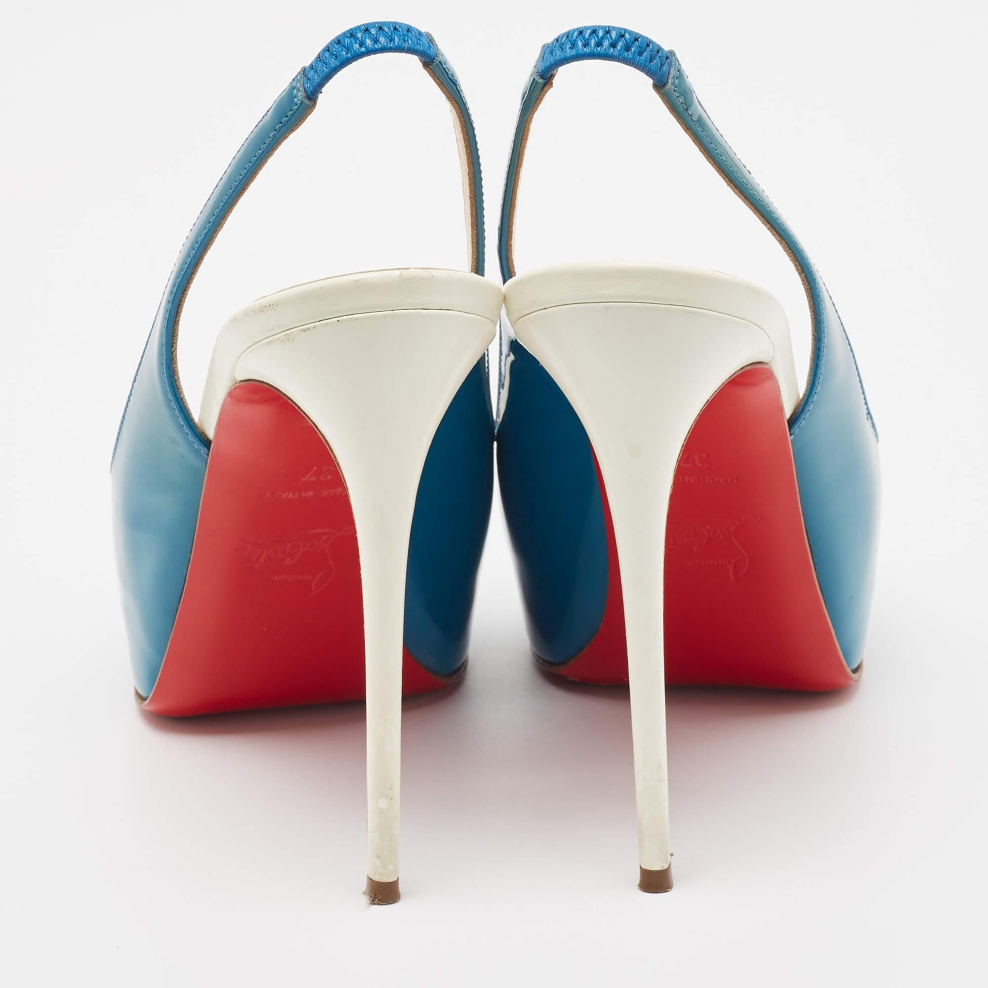 Christian Louboutin Blue/White Patent Private Number Pumps Size 37 1