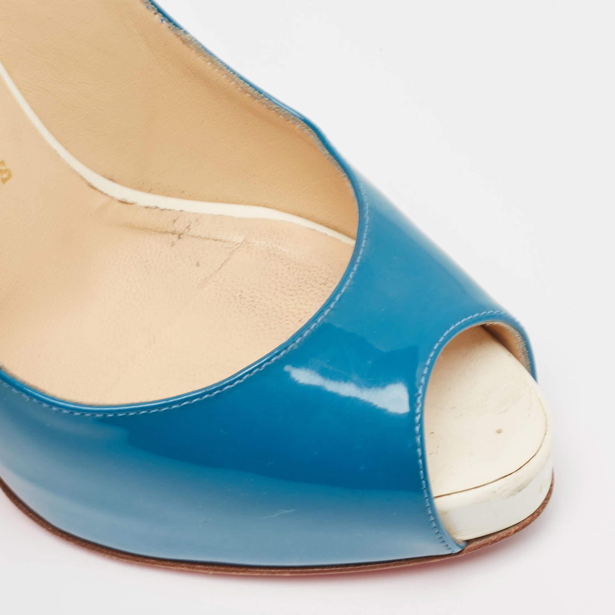 Christian Louboutin Blue/White Patent Private Number Pumps Size 37 3