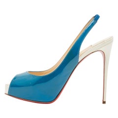 Christian Louboutin Blue/White Patent Private Number Pumps Size 37