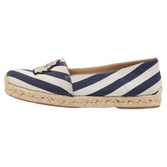 Christian Louboutin Blau/Weiß gestreifte Galia Espadrille-Flats aus Segeltuch, Galia Espadrille, Größe 36