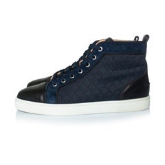 Christian Louboutin, blue woven high top trainers