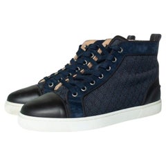 Christian Louboutin, blue woven high top trainers