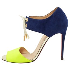 Christian Louboutin Blue/Yellow Mayerling Ankle Tie Up Sandals Size 38