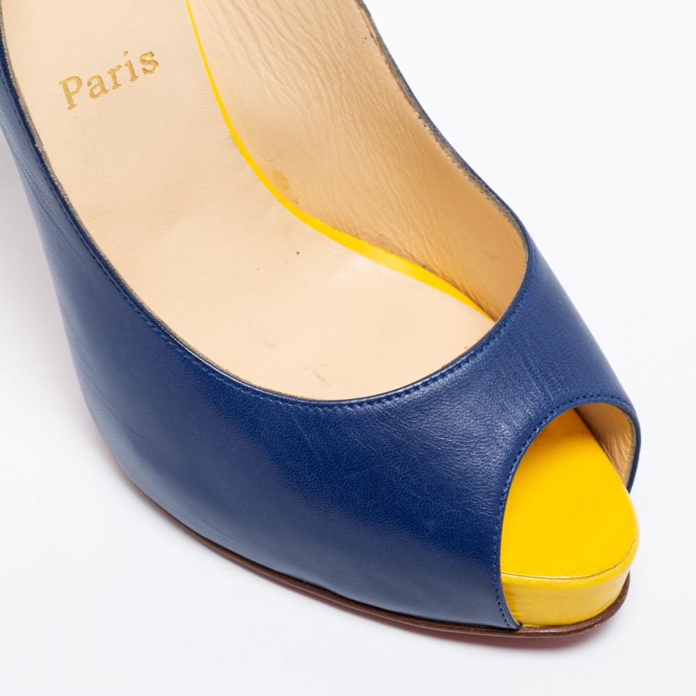 Christian Louboutin Blue/Yellow  No Prive Peep-Toe Slingback Sandals Size 41 1