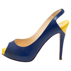Christian Louboutin Blue/Yellow  No Prive Peep-Toe Slingback Sandals Size 41