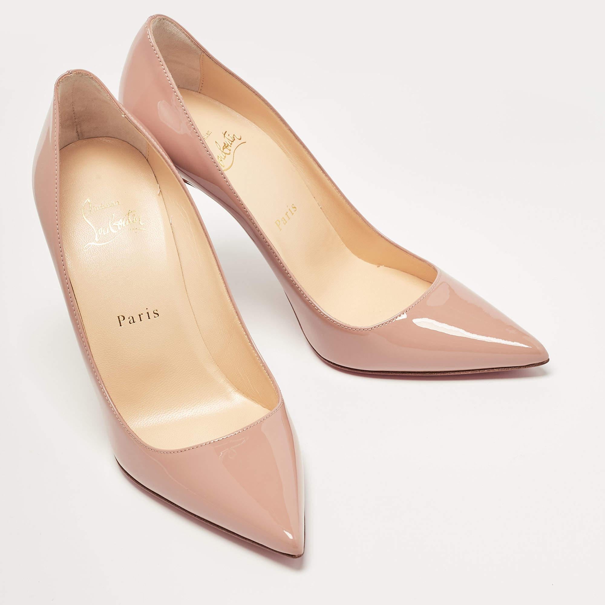 Christian Louboutin Blush Pink Patent Leather Kate Pumps Size 37.5 In New Condition In Dubai, Al Qouz 2