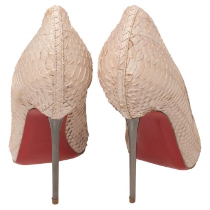 Christian Louboutin Blush Pink Python Very Prive Peep Toe Pumps Size 34.5 For Sale 2