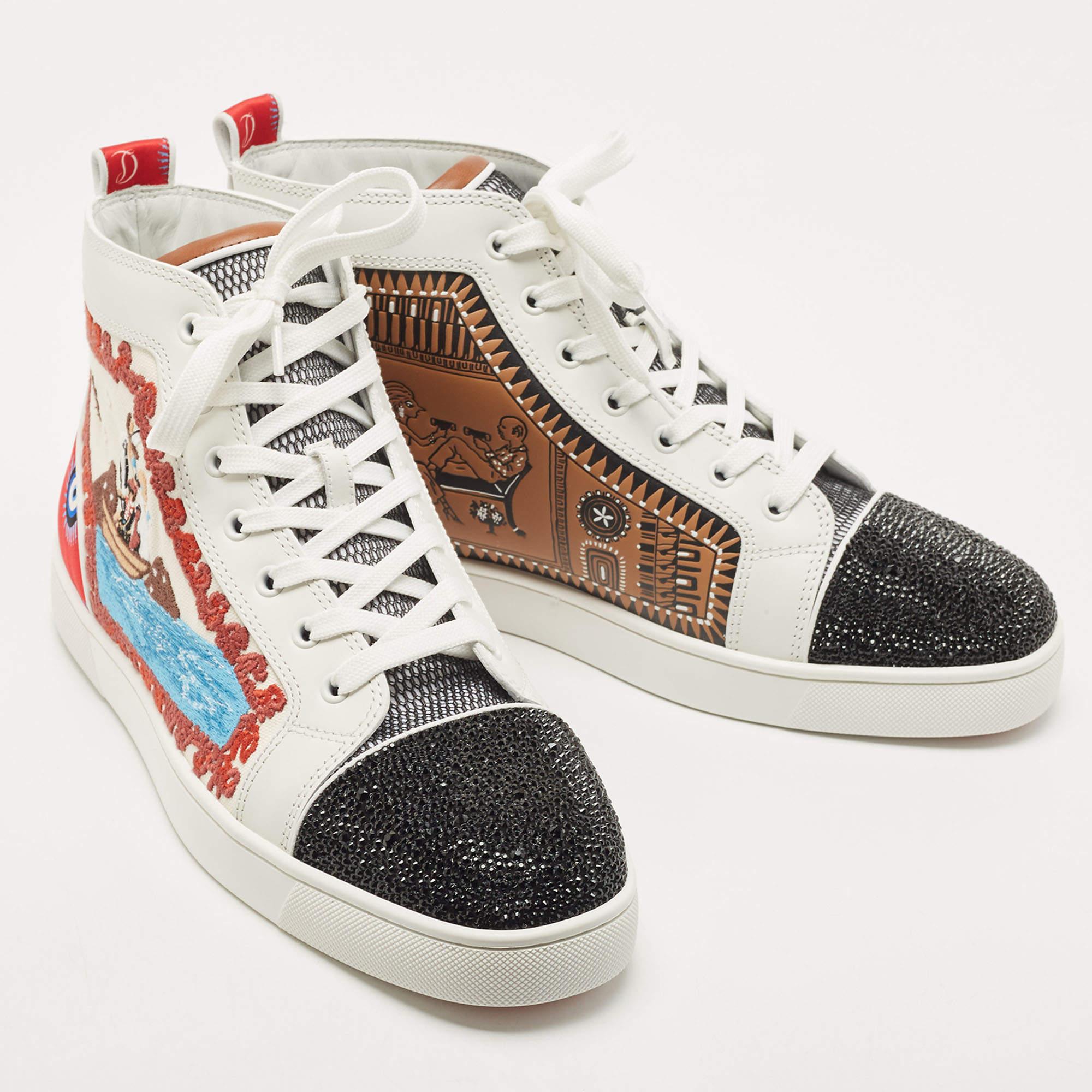Christian Louboutin Boat Embroidered Canvas and Leather Sneakers Size 44 In New Condition In Dubai, Al Qouz 2