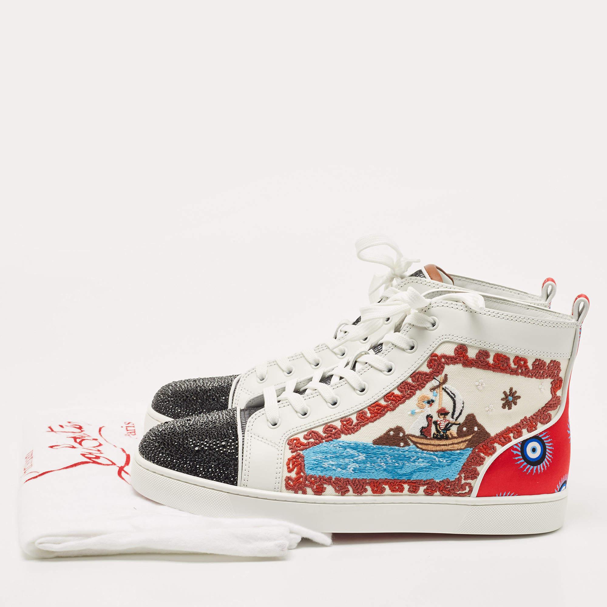 Christian Louboutin Boat Embroidered Canvas and Leather Sneakers Size 44 5
