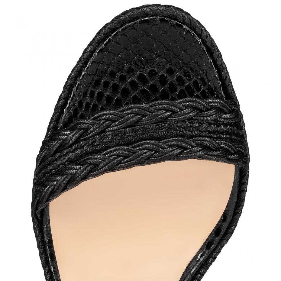 Women's Christian Louboutin Bodrum 60 Black Leather Wedge Sandal Sz 38 For Sale