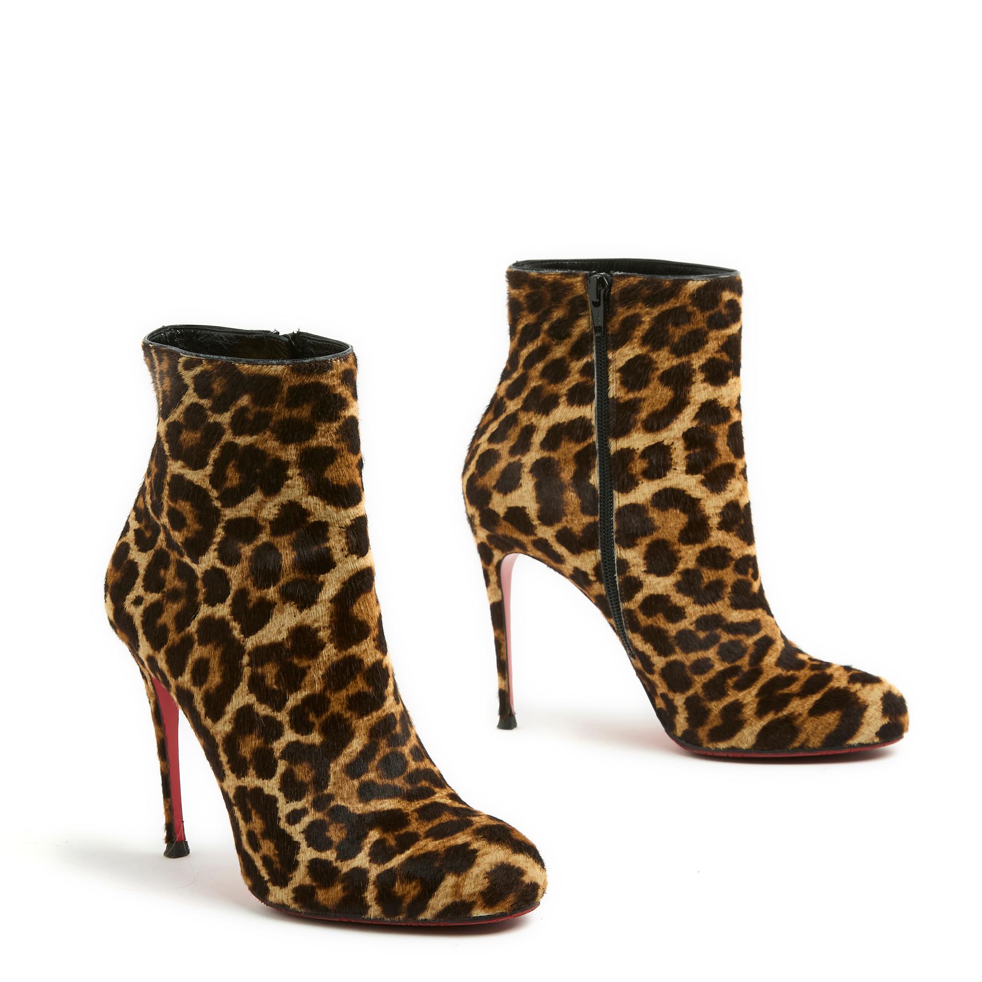 Christian Louboutin Bottines EU39 Panther Fifi Booty 110 Ankle Boots US8.5 In Excellent Condition For Sale In PARIS, FR
