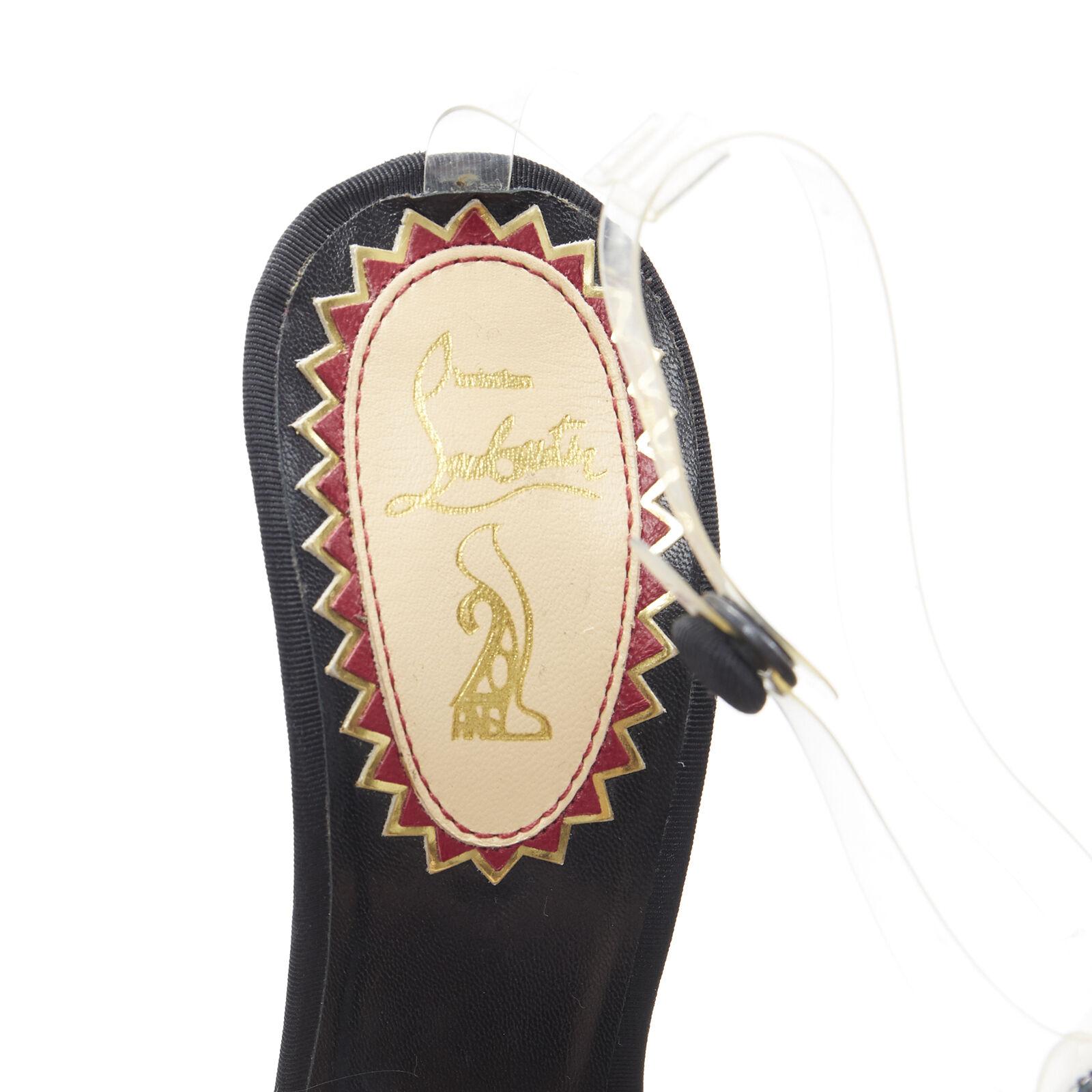 CHRISTIAN LOUBOUTIN Bow Bow black grosgrain ribbon PVC t-strap sandal heels EU36 For Sale 5