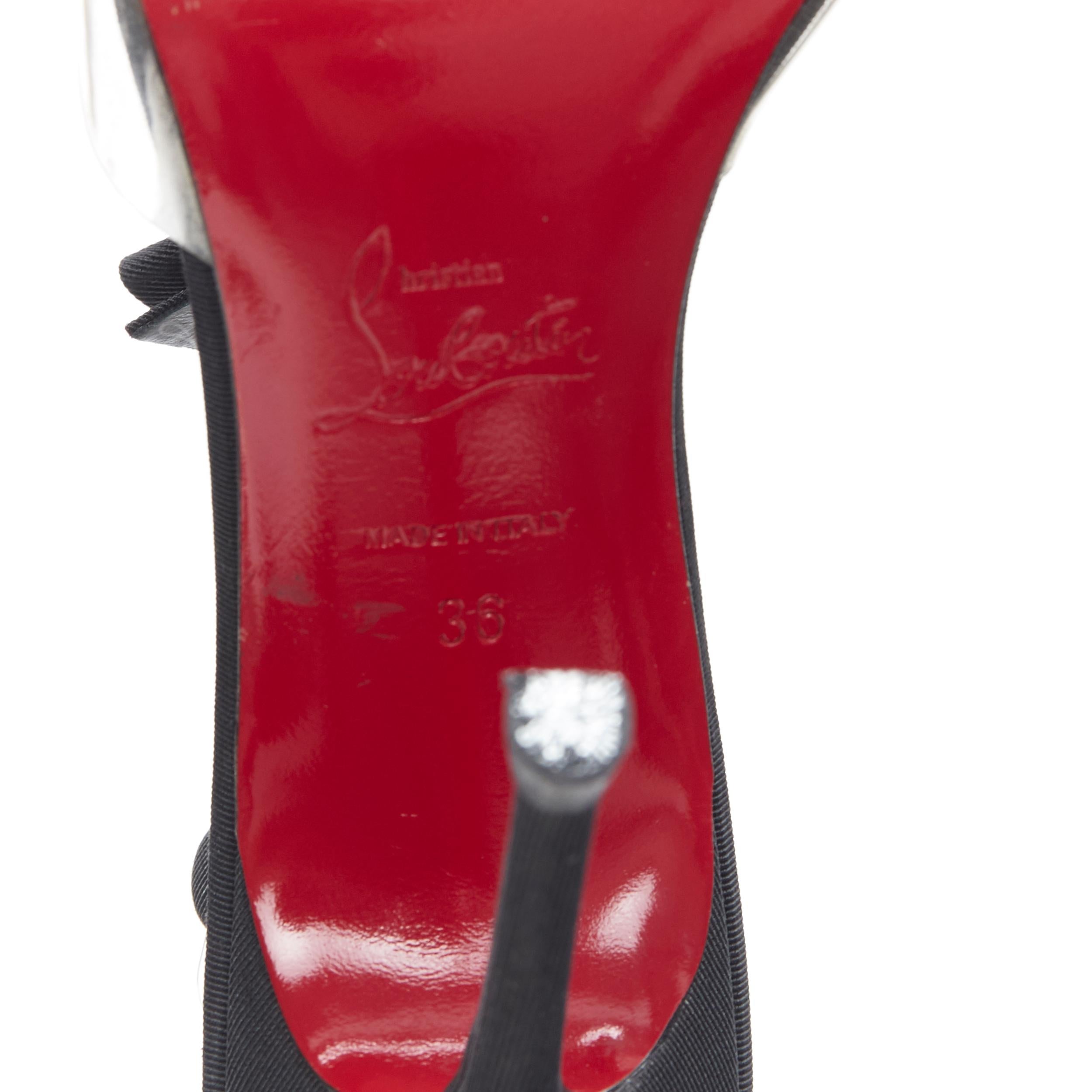 CHRISTIAN LOUBOUTIN Bow Bow nero con nastro in gros grain e cinturino in PVC con tacco EU36 6