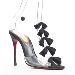 CHRISTIAN LOUBOUTIN Bow Bow black grosgrain ribbon PVC t-strap sandal heels EU36