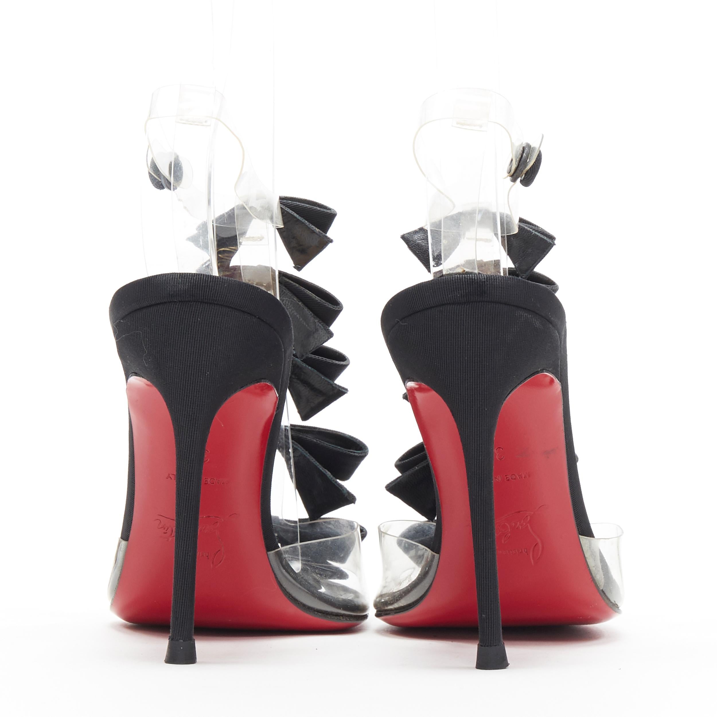 Donna CHRISTIAN LOUBOUTIN Bow Bow nero con nastro in gros grain e cinturino in PVC con tacco EU36
