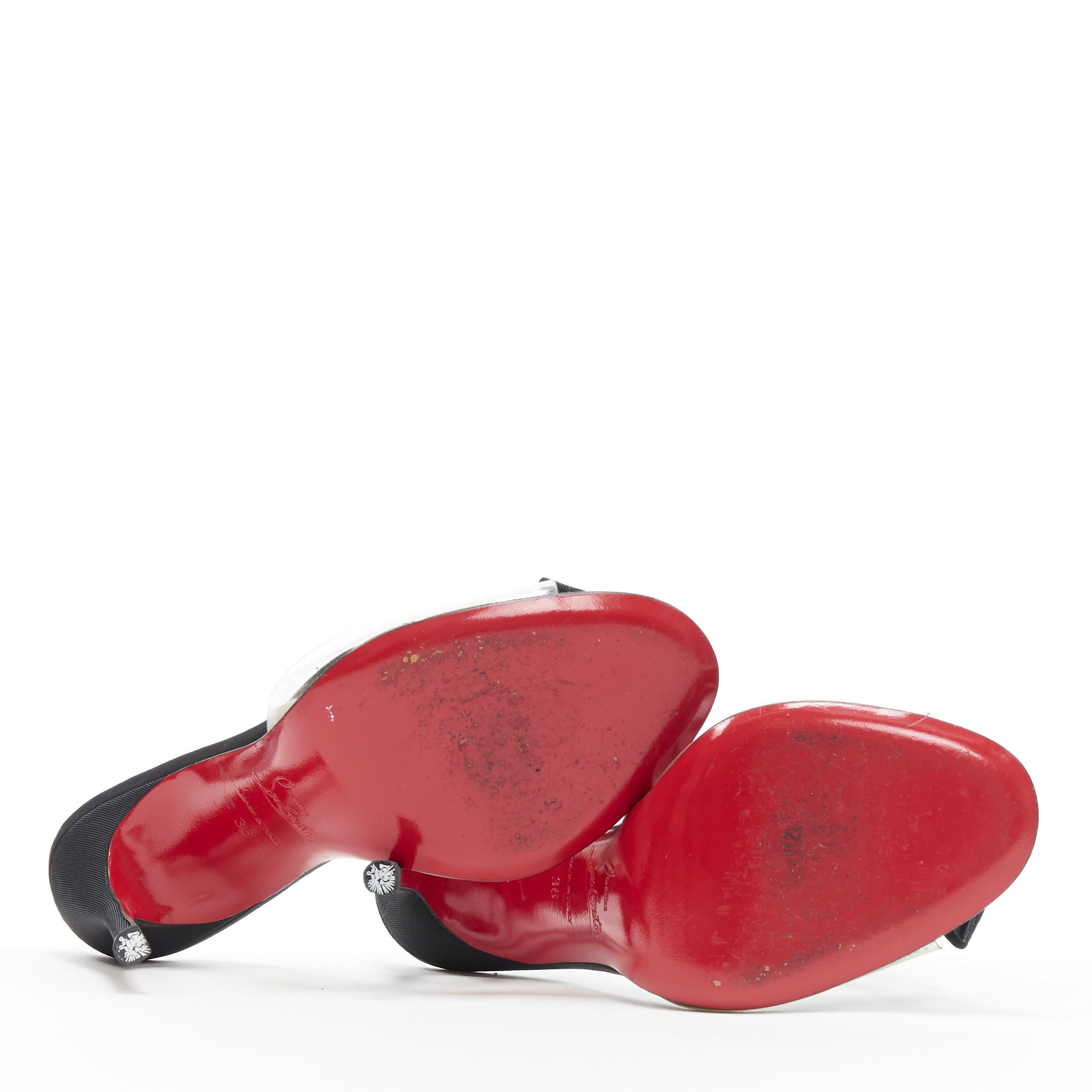 CHRISTIAN LOUBOUTIN Bow Bow nero con nastro in gros grain e cinturino in PVC con tacco EU36 1