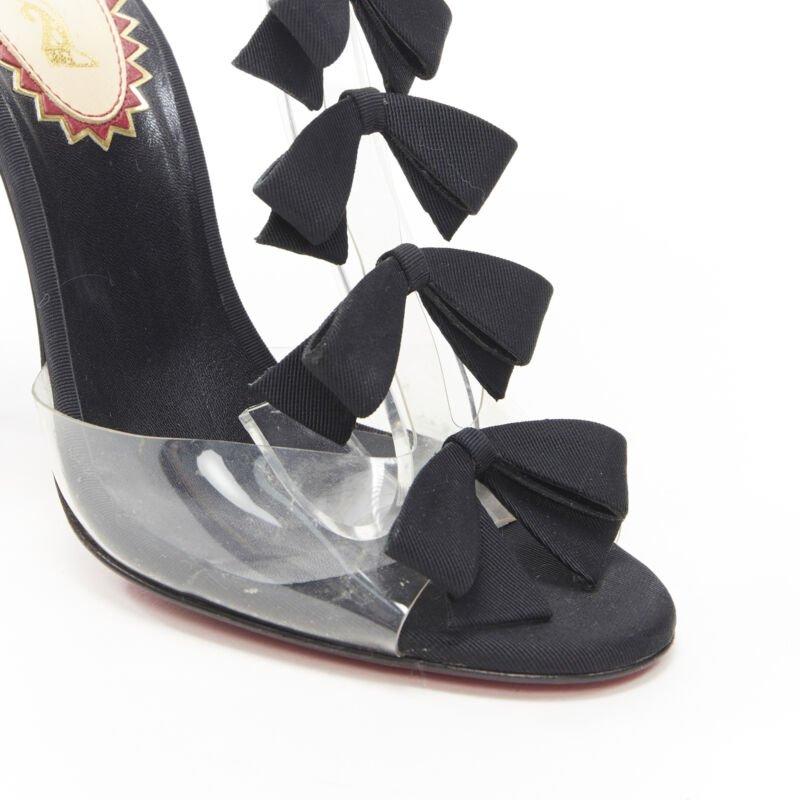 CHRISTIAN LOUBOUTIN Chaussures à talons compensés en PVC avec nœud et ruban gros-grain noir EU36 en vente 2
