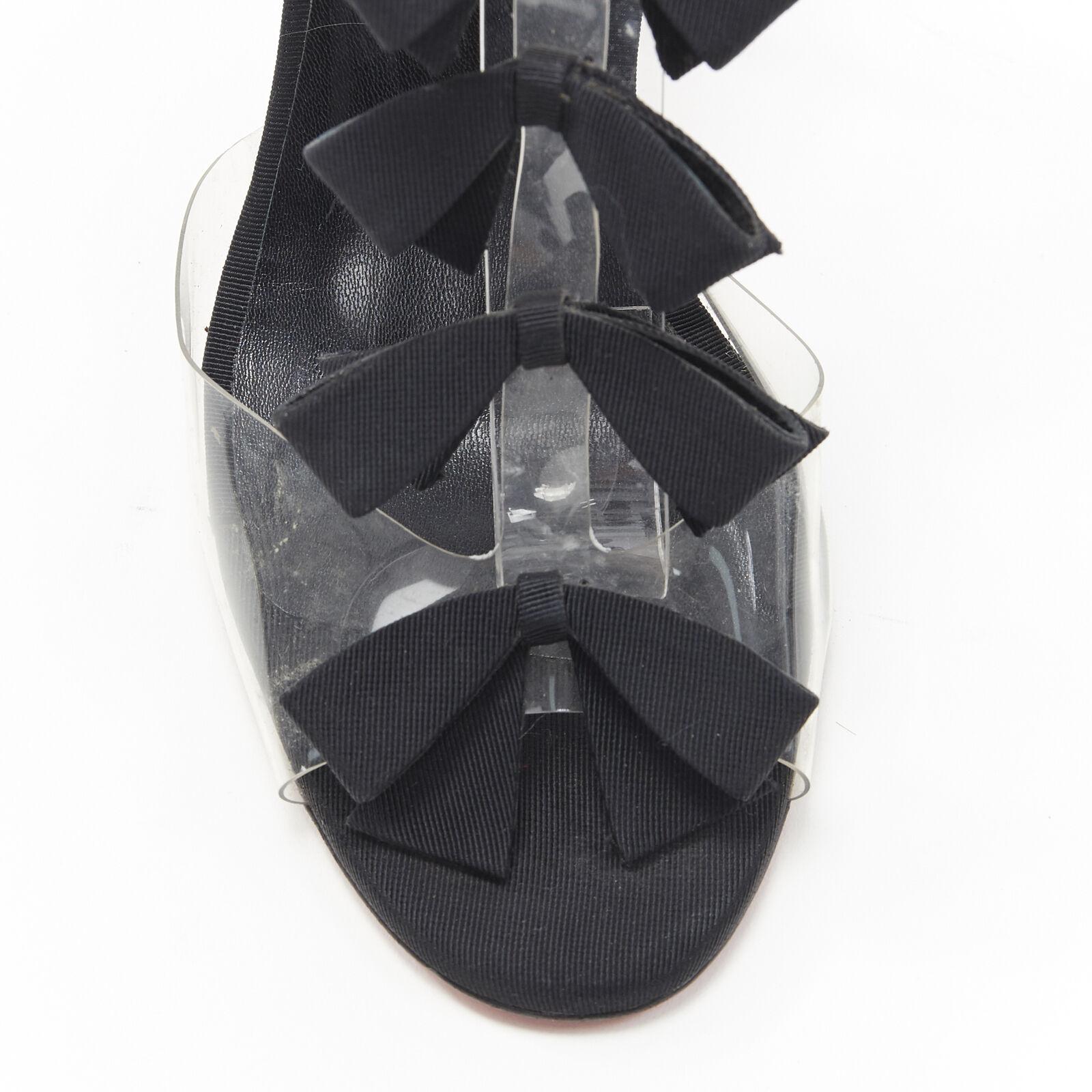 CHRISTIAN LOUBOUTIN Bow Bow black grosgrain ribbon PVC t-strap sandal heels EU36 For Sale 3