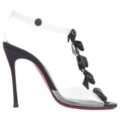 CHRISTIAN LOUBOUTIN Bow Bow nero con nastro in gros grain e cinturino in PVC con tacco EU36