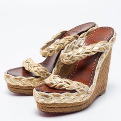 Christian Louboutin Braided Leather and Suede Espadrille Wedge Sandals Size 38