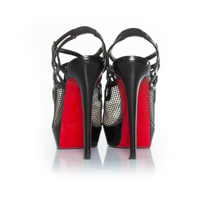 Women's Christian Louboutin, Branda slingback fishnet heels.