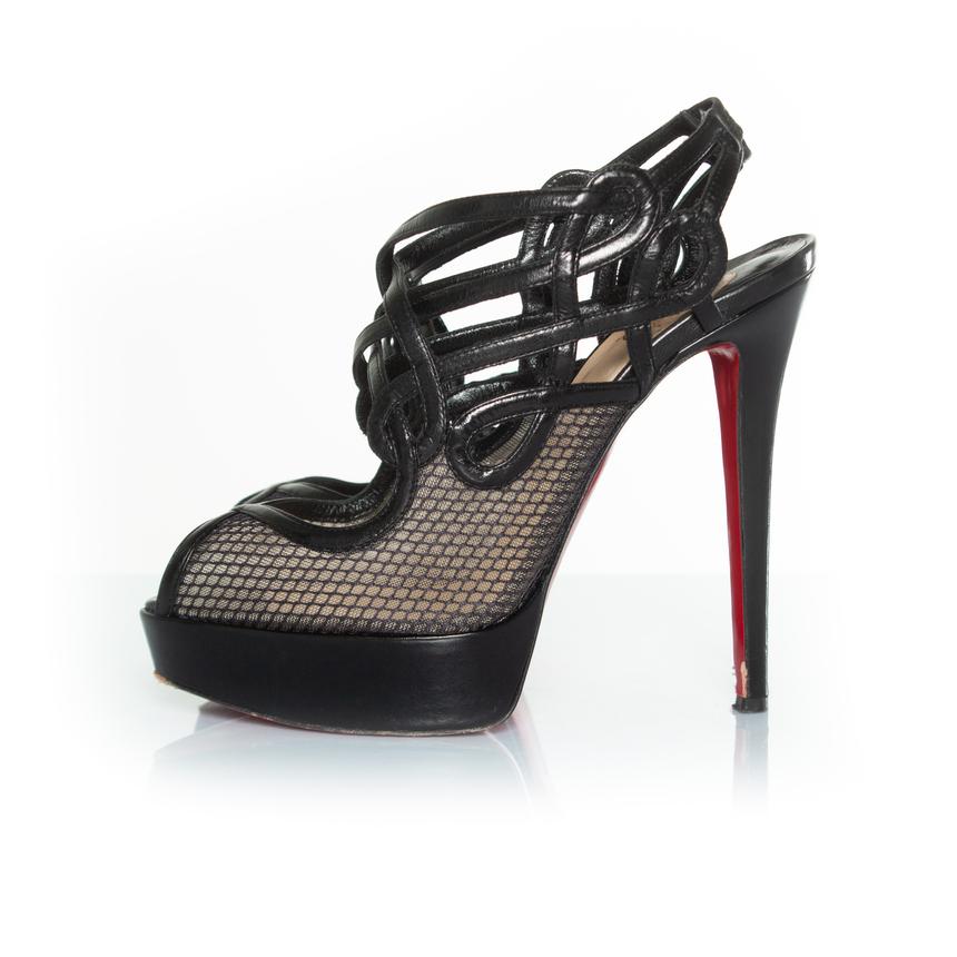 Christian Louboutin, Branda slingback fishnet heels. 1