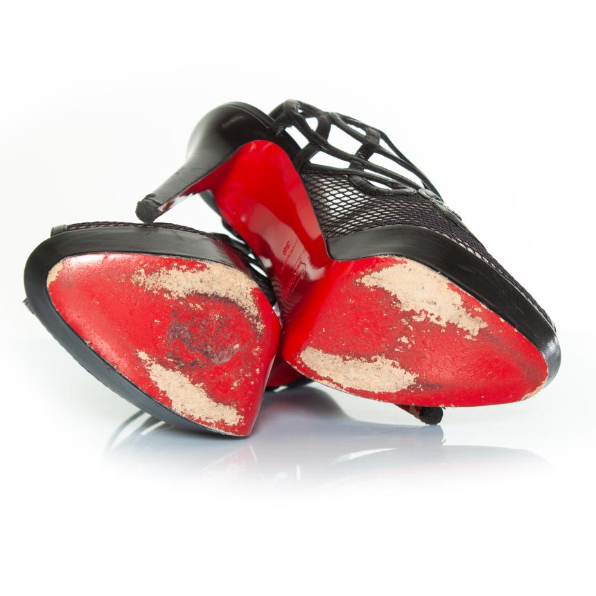 Christian Louboutin, Branda slingback fishnet heels. 3