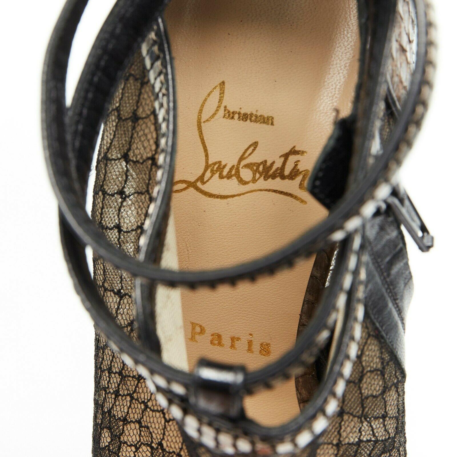 CHRISTIAN LOUBOUTIN Brigette 140 black mesh lace python platform bootie EU38 6