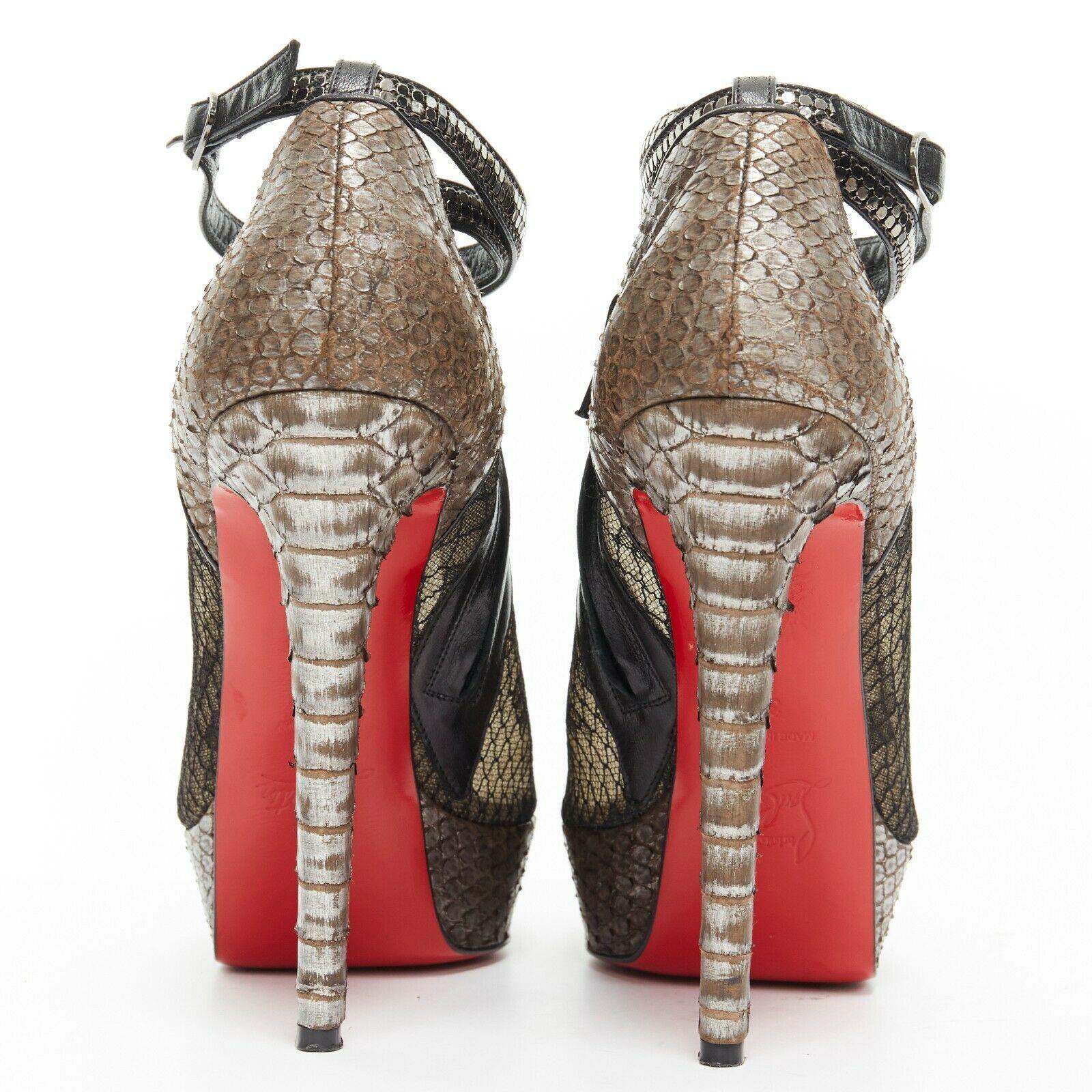Women's CHRISTIAN LOUBOUTIN Brigette 140 black mesh lace python platform bootie EU38