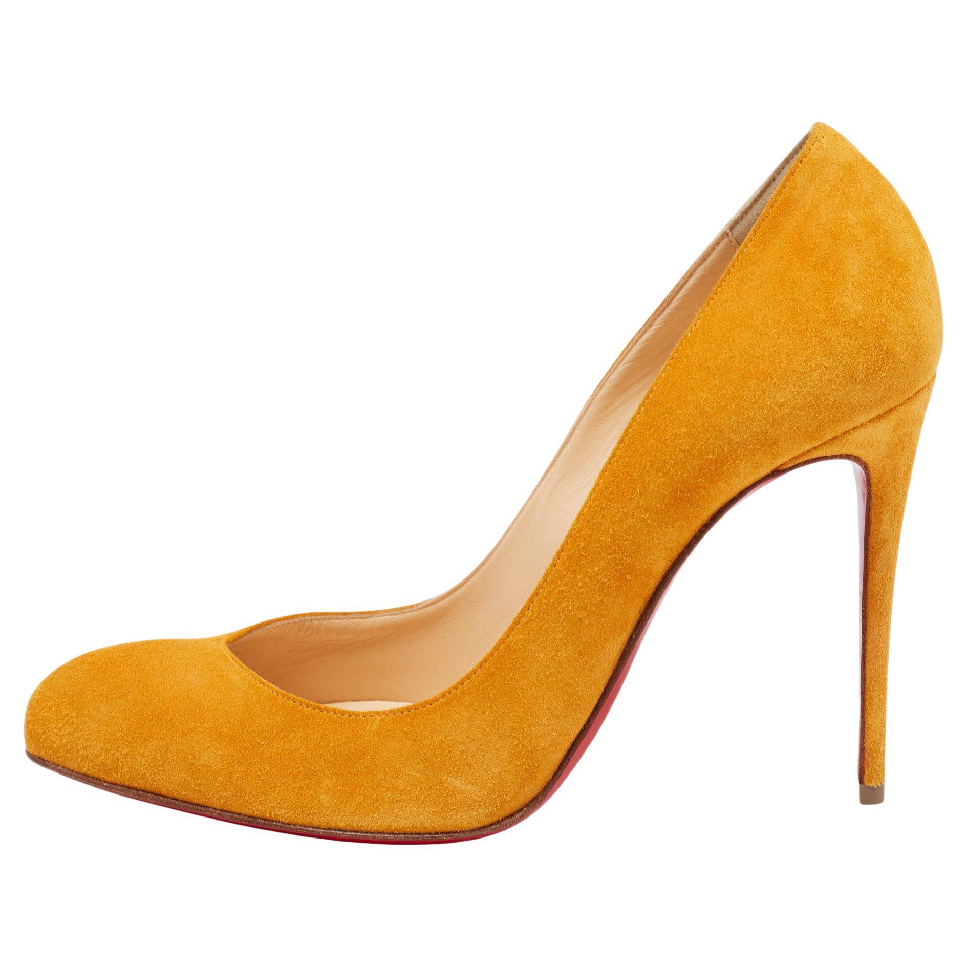 Christian Louboutin Bright Orange Suede Corneille Pumps Size 38.5