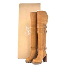 Christian Louboutin Brodeback Lug Botta Alta Shearling Over the Knee Boots 36.5