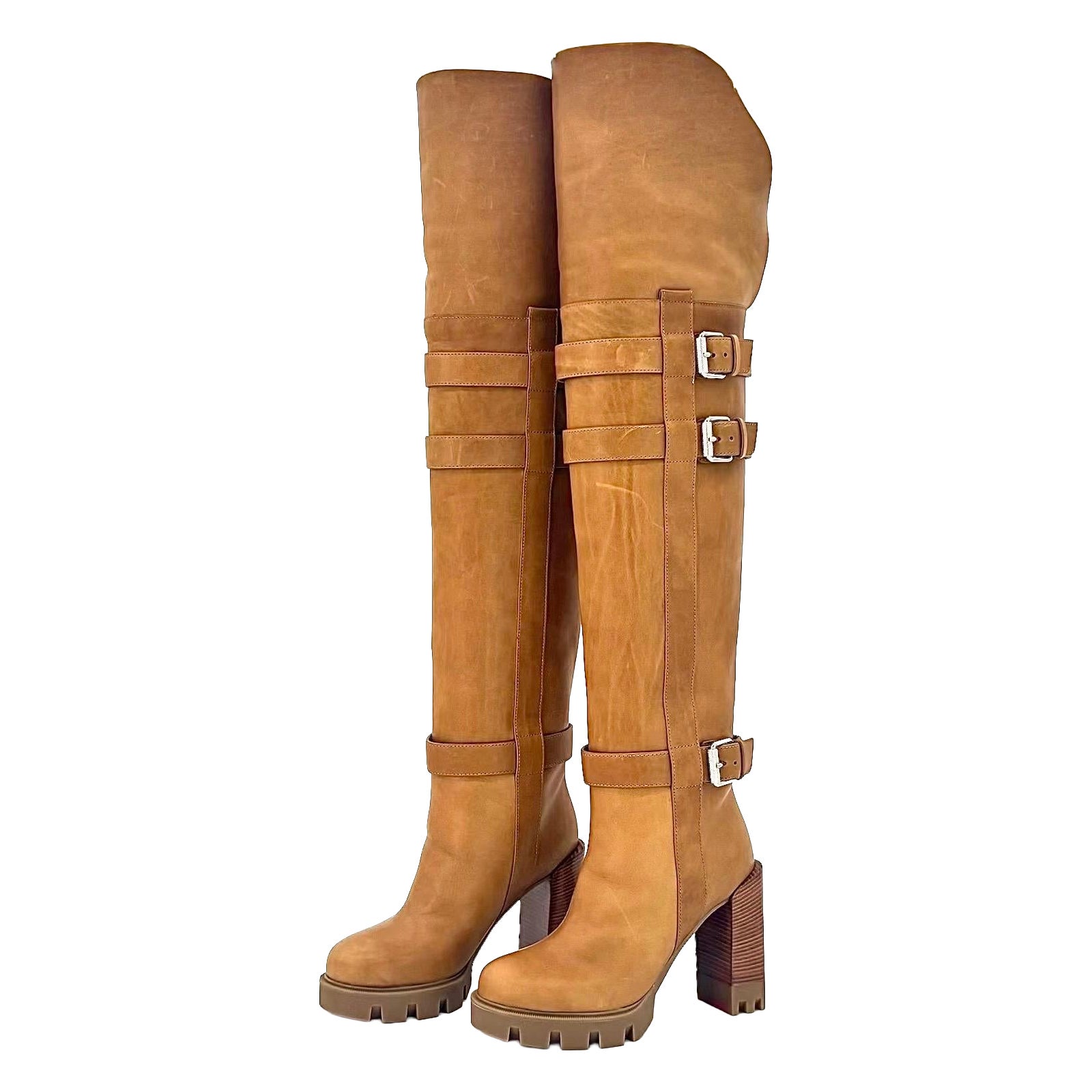 Christian Louboutin Brodeback Lug Botta Alta Shearling Over the Knee Boots 36.5