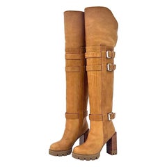 Christian Louboutin Brodeback Lug Botta Alta Shearling Over the Knee Boots 36.5