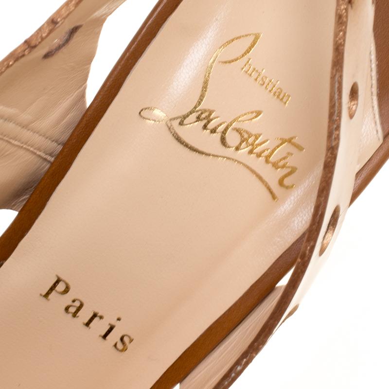 Christian Louboutin Bronze Leather Ginza Platform Slingback Sandals Size 39.5 2