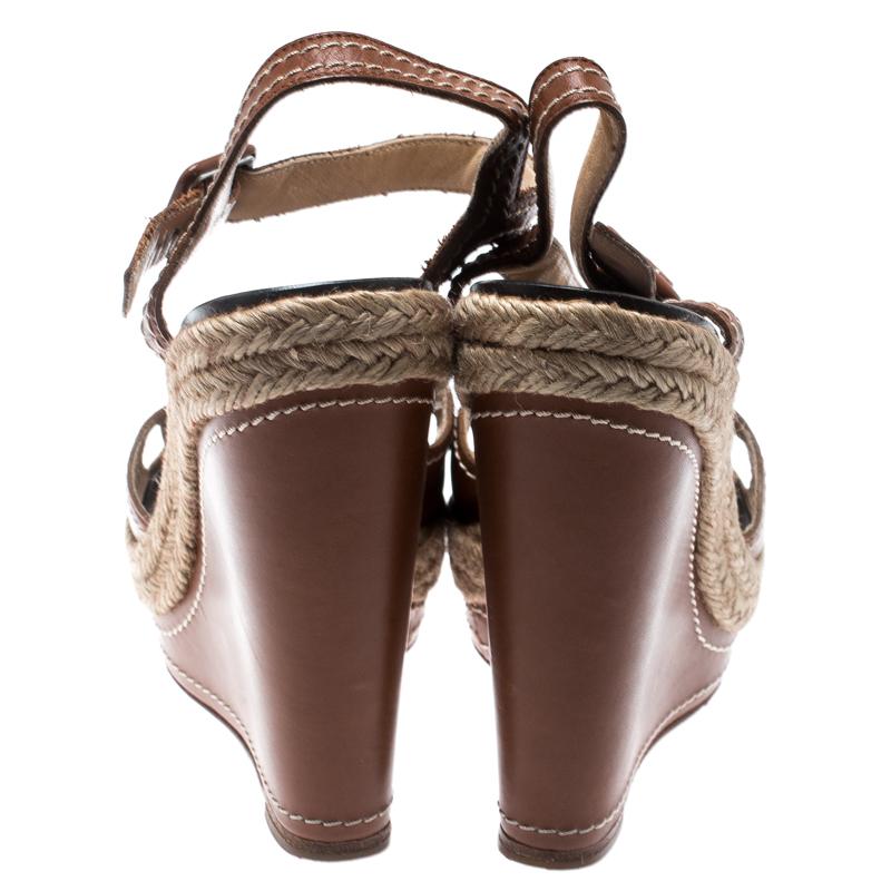Christian Louboutin Brown Almeria Cross Espadrille Wedge Sandals Sandals Size 36 In Good Condition In Dubai, Al Qouz 2