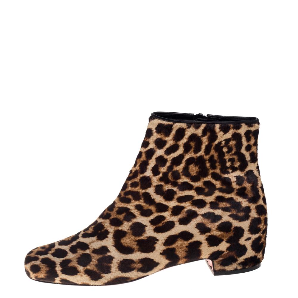 Women's Christian Louboutin Brown/Beige Calf Hair Tounoir Ankle Boots Size 39.5