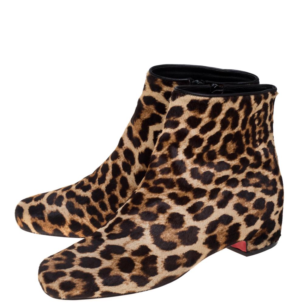 Christian Louboutin Brown/Beige Calf Hair Tounoir Ankle Boots Size 39.5 2